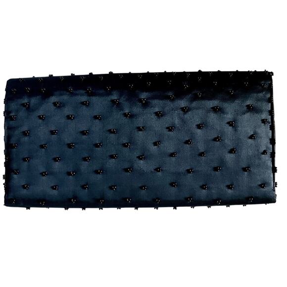 Vintage 1950s Beaded Clutch STYLECRAFT MIAMI Satin MCM Black Evening Bag Wallet - Picture 3 of 5